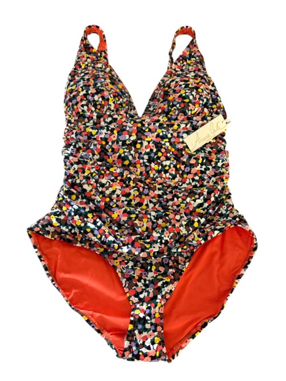 NEW Anne Cole One Piece Swimsuit Soft Band Shirred Confetti Multi Size 10
